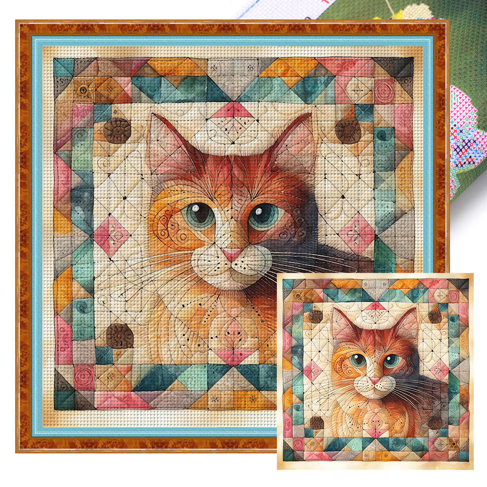Spliced Cat Full 14CT Pre-stamped Canvas(40*40cm) Cross Stitch
