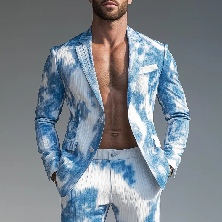 Okaywear Tie Dye Notch Lapel Two Button Long Sleeve Blazer 