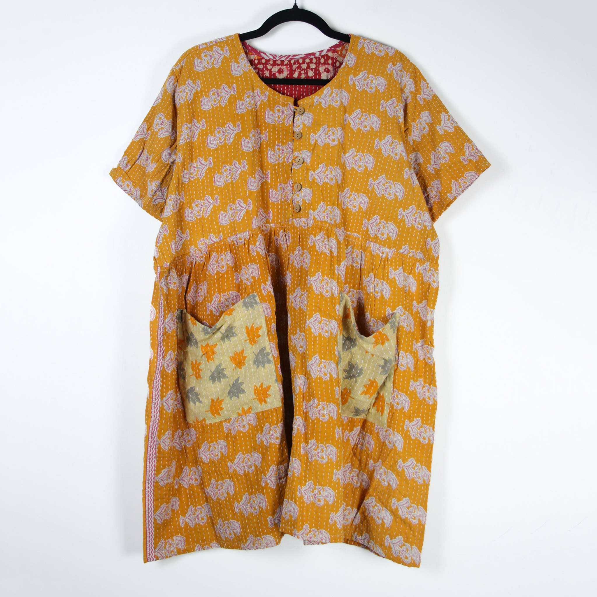 Women's Retro Bohemian Floral Pattern Short Sleeve Pocket Midi Dress wearshes