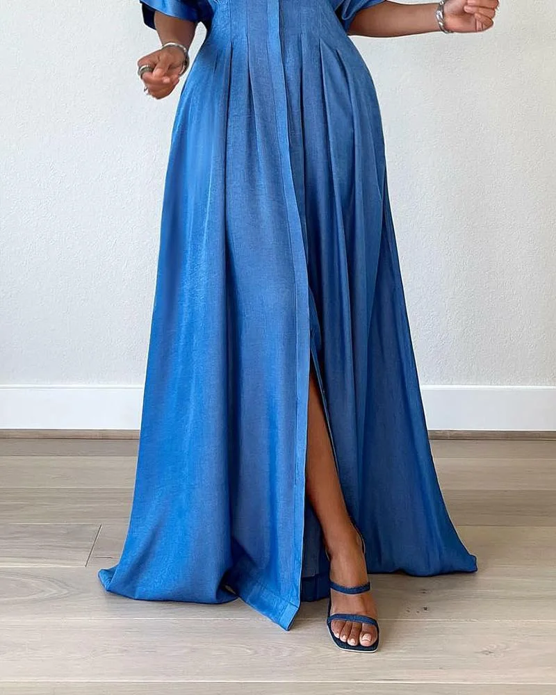 Sleek High Waist Pleated Maxi Dress