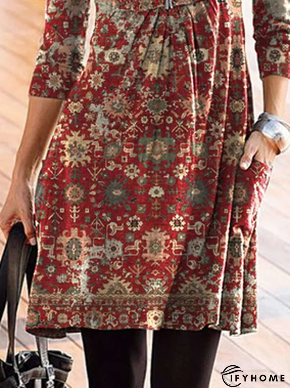 Casual Shift V Neck Cotton-Blend Dress | IFYHOME