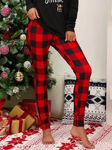 Elastic Waist Checked/Plaid Printed Regular Fit Pants