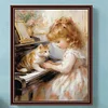 Piano chat fille-perceuse ronde peinture diamant-40*50cm