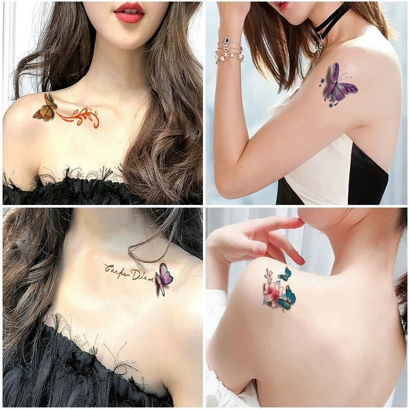 30Pcs/Set No Repeat Temporary Tattoo Stickers Waterproof Arm Clavicle Body Art Sticker Disposable butterfly tatouage temporaire