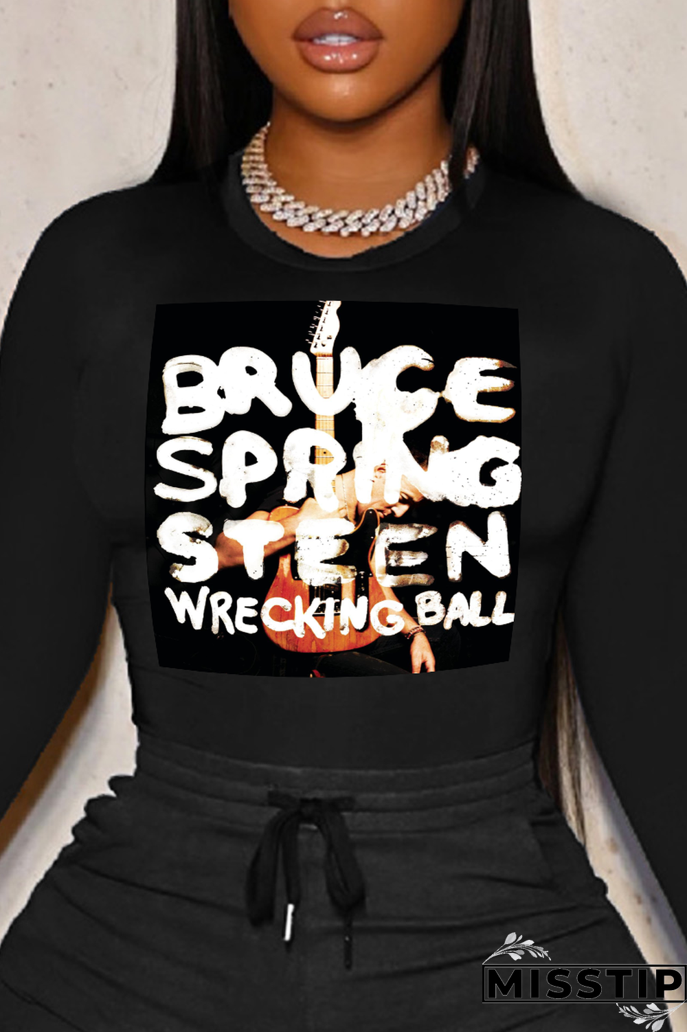 Black Party Print Letter O Neck Tops