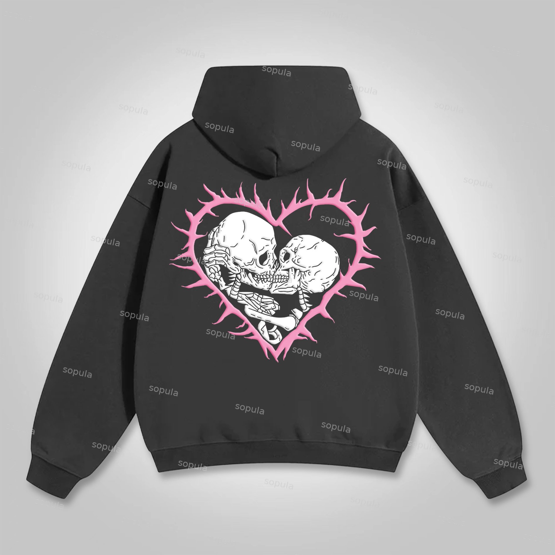 Sopula Til Death Do Us Part Graphic Skull Heart Pocket Hoodie - SOPULA