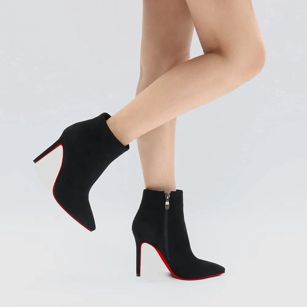 100mm Women's Ankle Boots Closed Pointed Toe Stilettos Red Bottoms Booties-vocosishoes