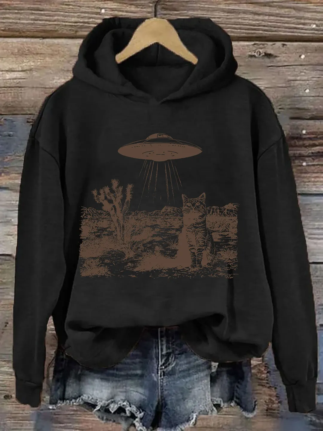 Vintage UFO Cowboy Cat Hoodie