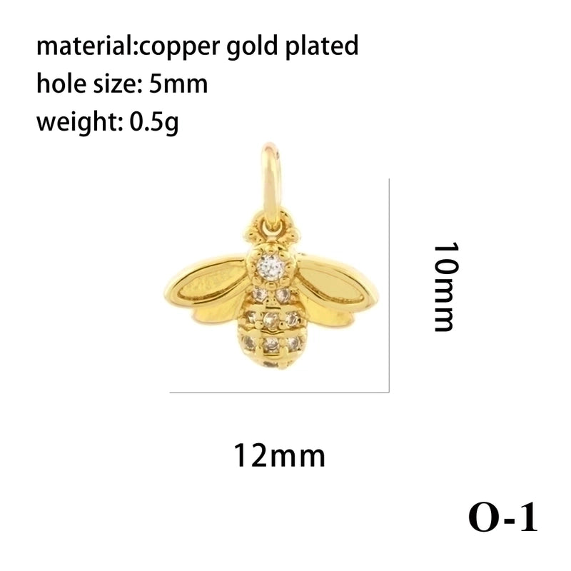 Elegant Minimalist Bee Dragonfly Butterfly Copper Plating Inlay Zircon 18k Gold Plated Charms