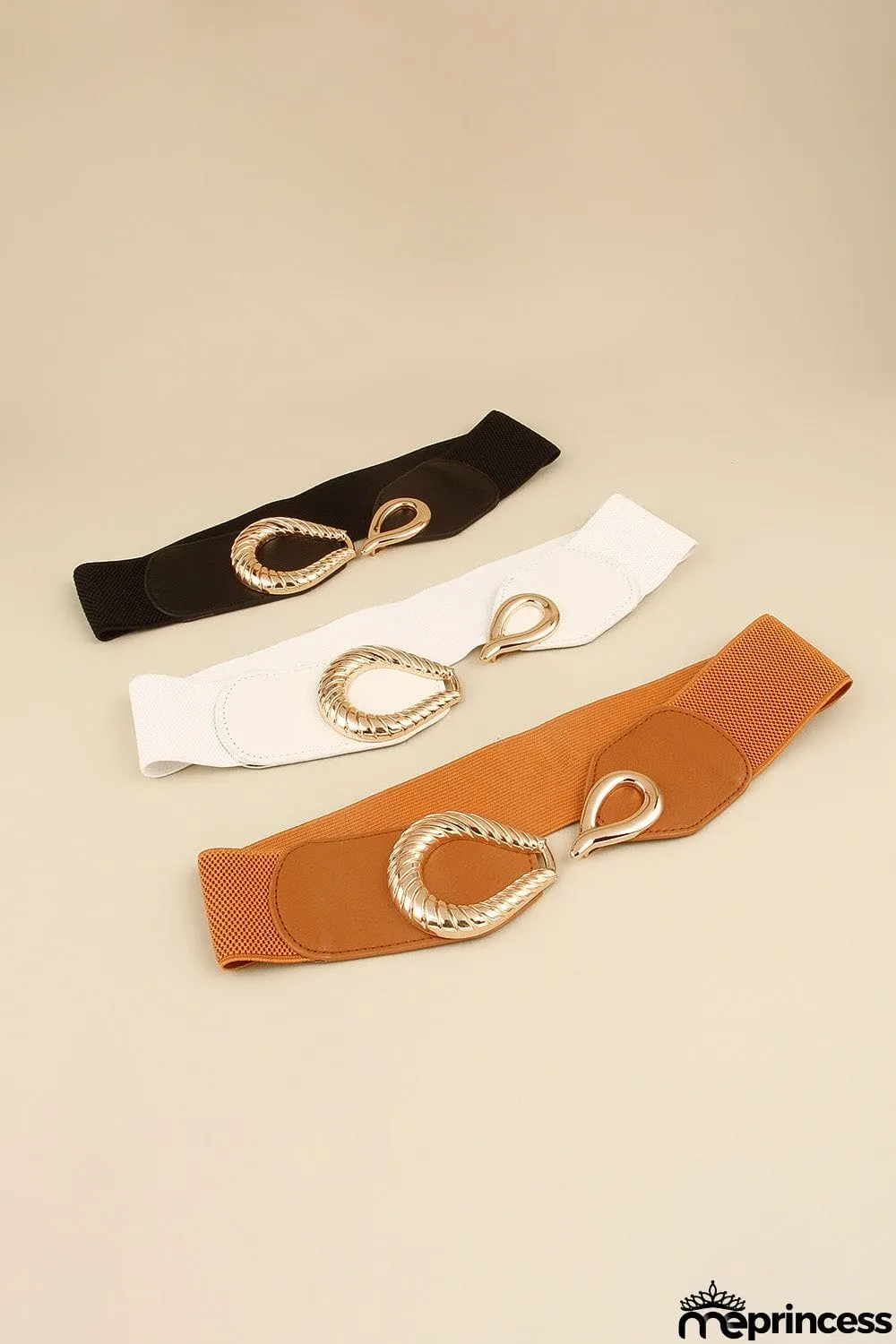Ribbed Alloy Buckle Elastic Belt