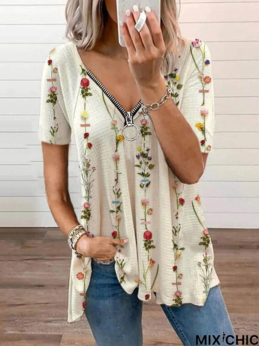 Floral Shift Short Sleeve Casual T-shirt