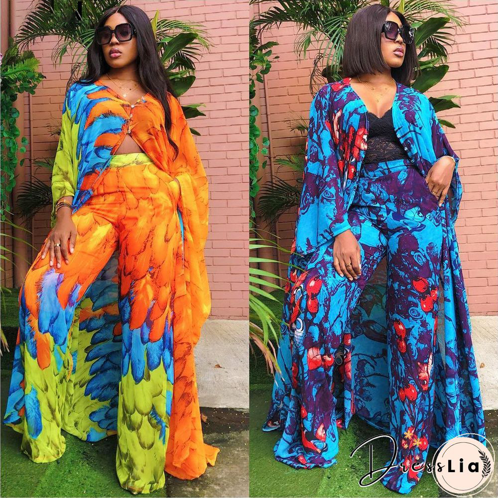 Summer African ClothesFor Women Two Piece Set Dashiki Fashion Long Dress Sets Pants Suits Outfits Party Dresses Plus Size