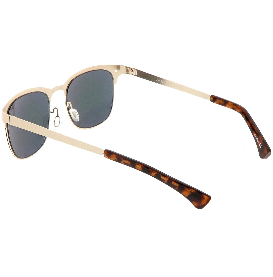 Sleek Metal Horn Rimmed glasses Semi Rimless Color Mirror Square Lens 48mm