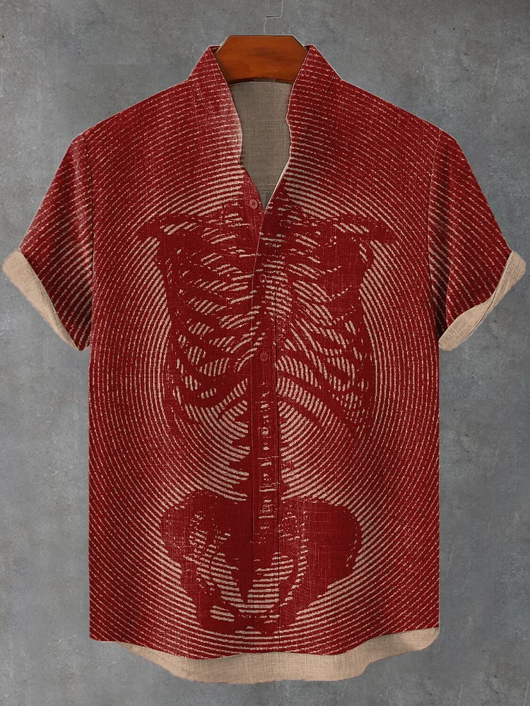 Men's Human Skeleton Line Dark Art Print Casual Shirt