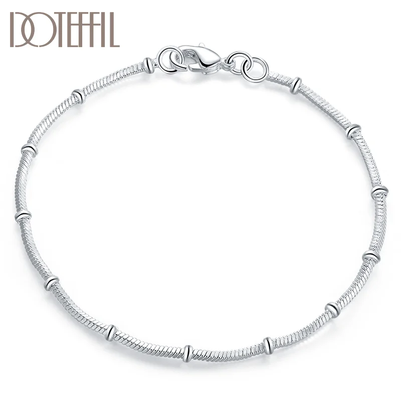 DOTEFFIL 925 Sterling Silver Snake Bone Chain Bracelet For Women Jewelry