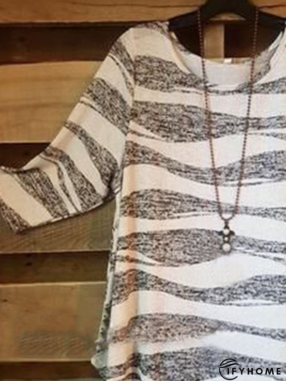 Vintage Geometric Printed 3/4 Sleeve Crew Neck Casual Tunic Top | IFYHOME