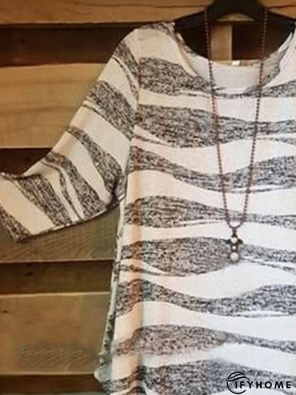 Vintage Geometric Printed 3/4 Sleeve Crew Neck Casual Tunic Top | IFYHOME