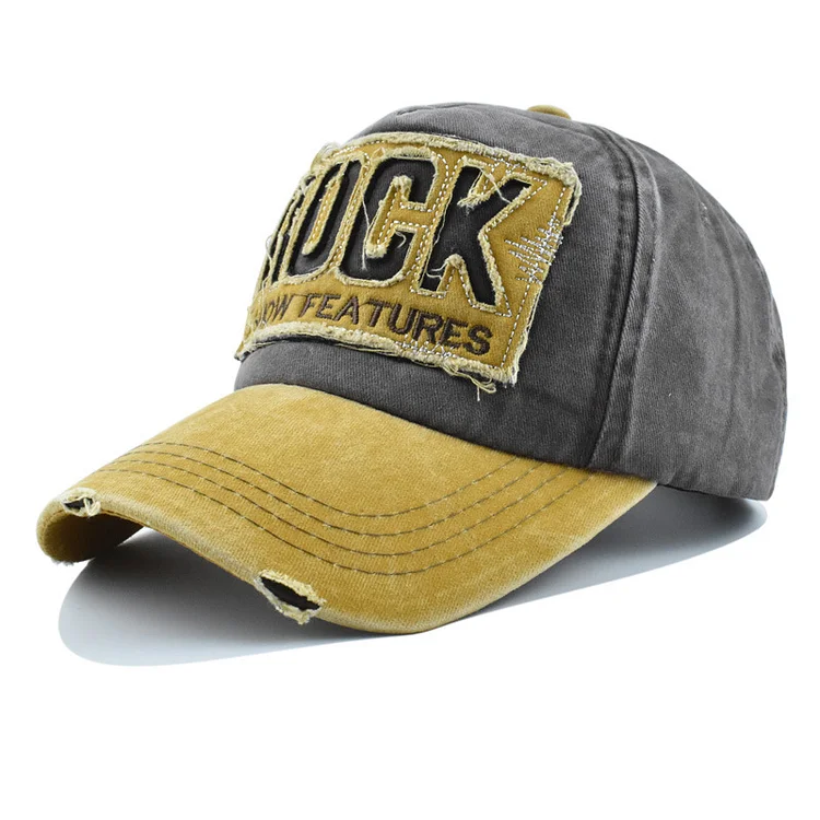 Men Women Frayed Vintage Baseball Cap Washed Cotton Peaked ROCK Letters Embroidery Sun Hat Hip Hop Snapback Cap