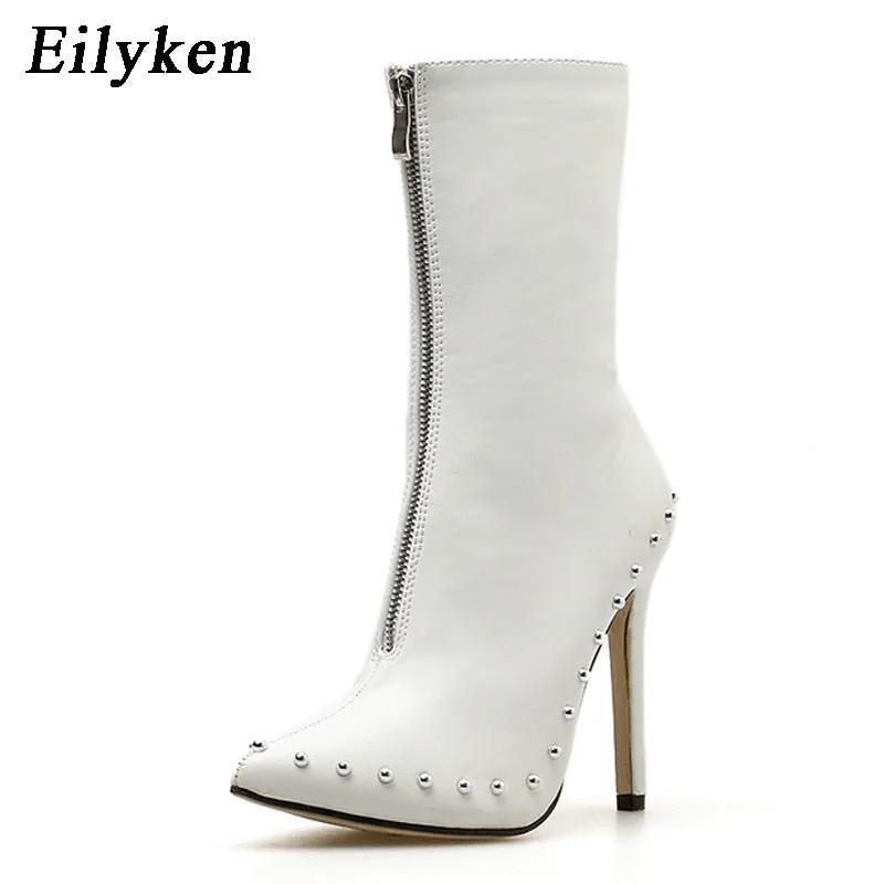 Christmas Gift 2022 New Arrival Autumn Women Ankle Boots  Rivet High Heels Shoes Woman Pointed Toe Sexy Motorcycle boots For Females