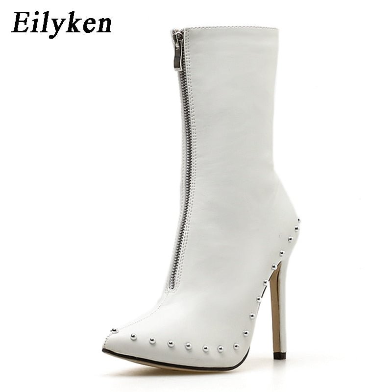 Eilyken 2022 New Arrival Autumn Women Ankle Boots  Rivet High Heels Shoes Woman Pointed Toe Sexy Motorcycle boots For Females