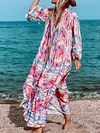 Hawaii Style Tie Dye Long Sleeves Maxi Dress