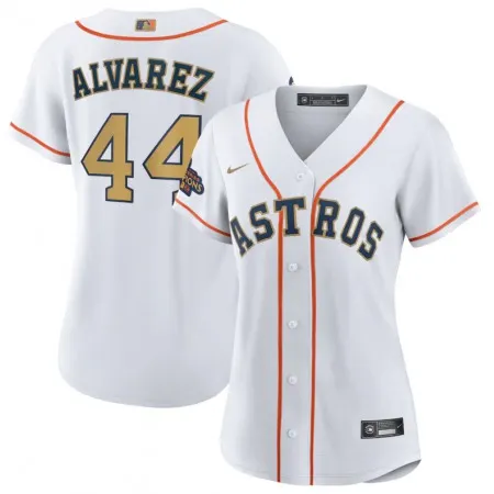 Women's Houston Astros #44 Yordan Alvarez White 2023 Gold Collection With World Serise Champions Patch Stitched Jersey(Run Small) 1D17