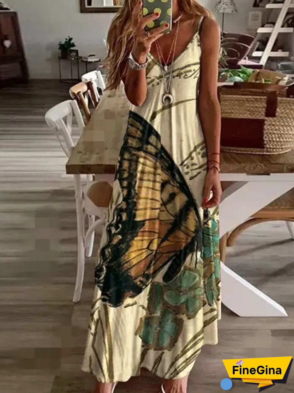 Butterfly V neck Casual Dresses