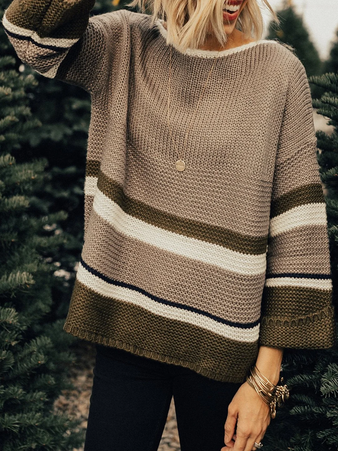 Brown Ombre/tie-Dye Long Sleeve Color-Block plus size Sweater | EGEMISS