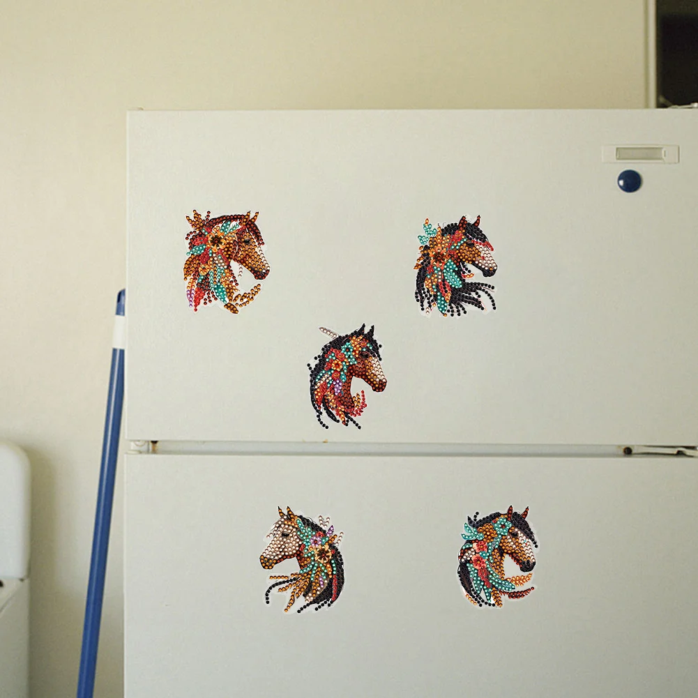  6 Pcs Long Haired Horse Diamond Painting Cartoon Fridge Magnetic Stickers