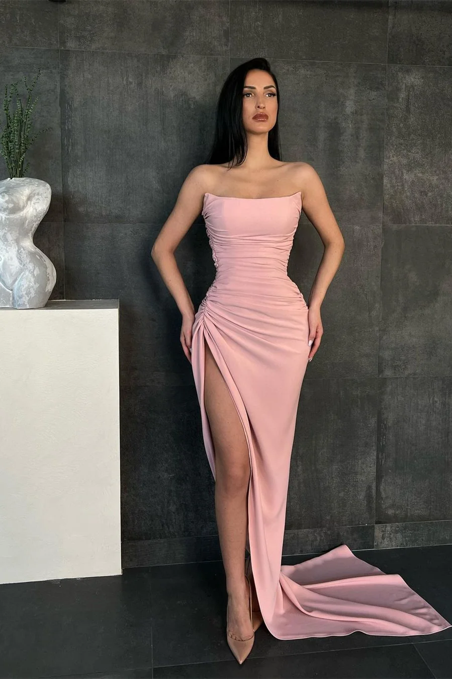 Gorgeous Straps Square Mermaid Evening Dresses Sleeveless Split Long With Pleats