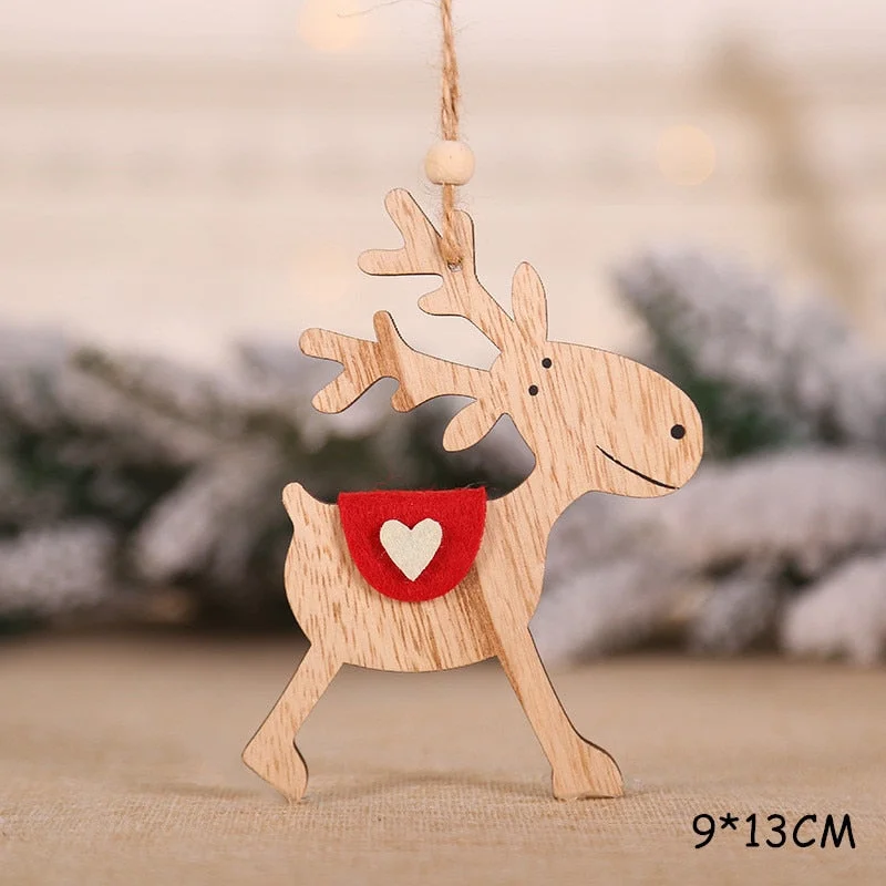 2022 New Year Xmas Elk Wood Craft Christmas Tree Ornament Noel Christmas Decoration for Home Wooden Pendant Navidad 2021 Gift