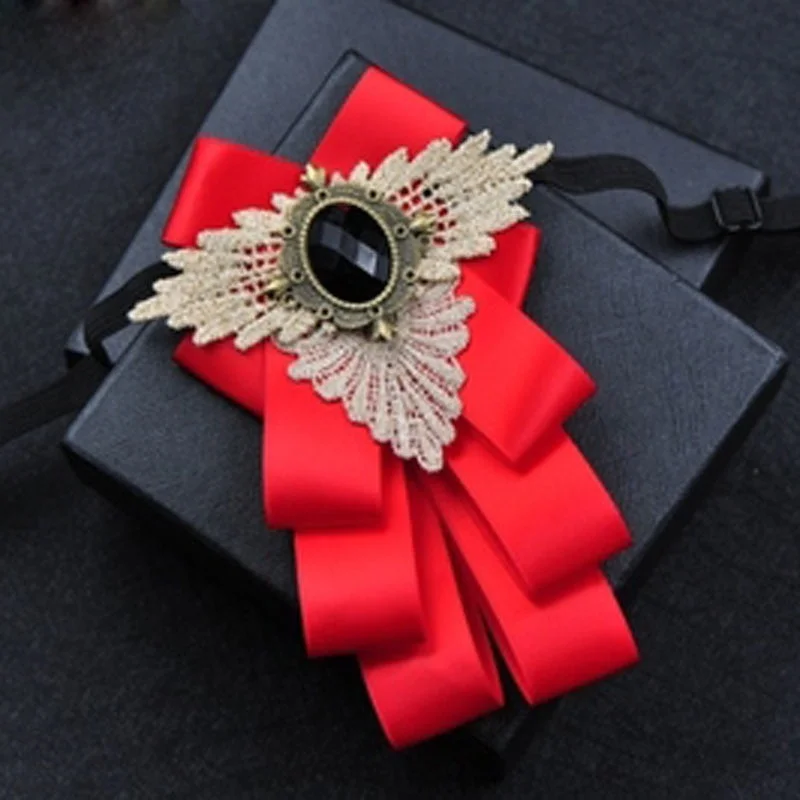Fashion New Casual Multilayer Bowtie Diamond Brooch Rhinestone Red Bow Tie Brooch Set Wedding Groom Groomsmen Pocket Square Men