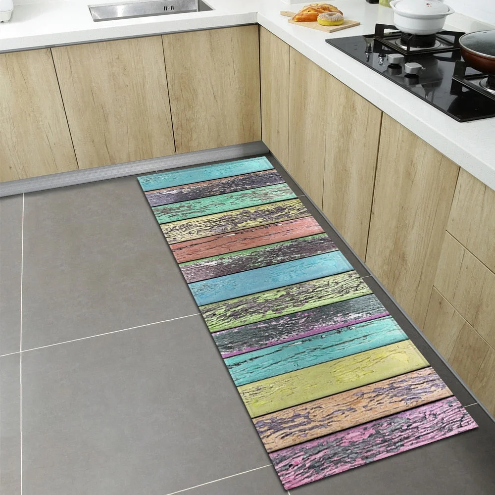 Wood Grain Kitchen Rugs Home Entrance Doormat Bedroom Living Room Decoration Carpet Hallway Balcony Bathroom Anti-Slip Floor Mat