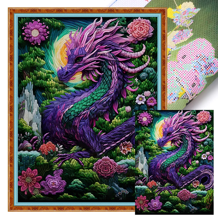 【Huacan Brand】Purple Dragon 11CT Stamped Cross Stitch 45*60CM