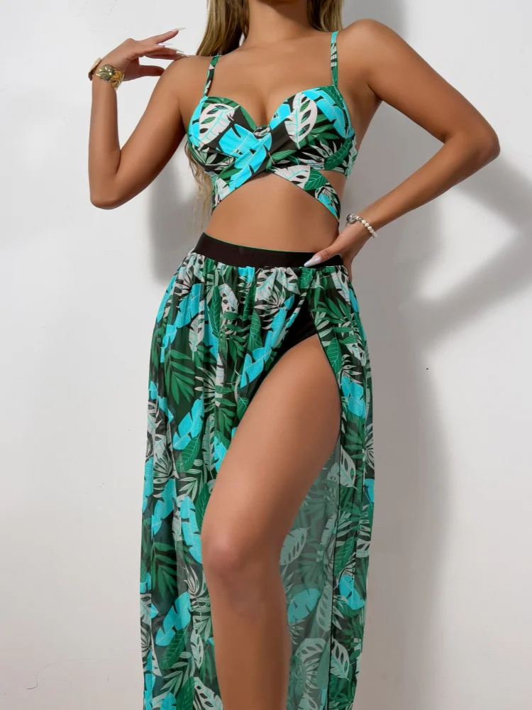 Uveng 2025 New Split Swimsuit Sexy Bikini Net Dress Three-Piece Swimsuit Female Bikini