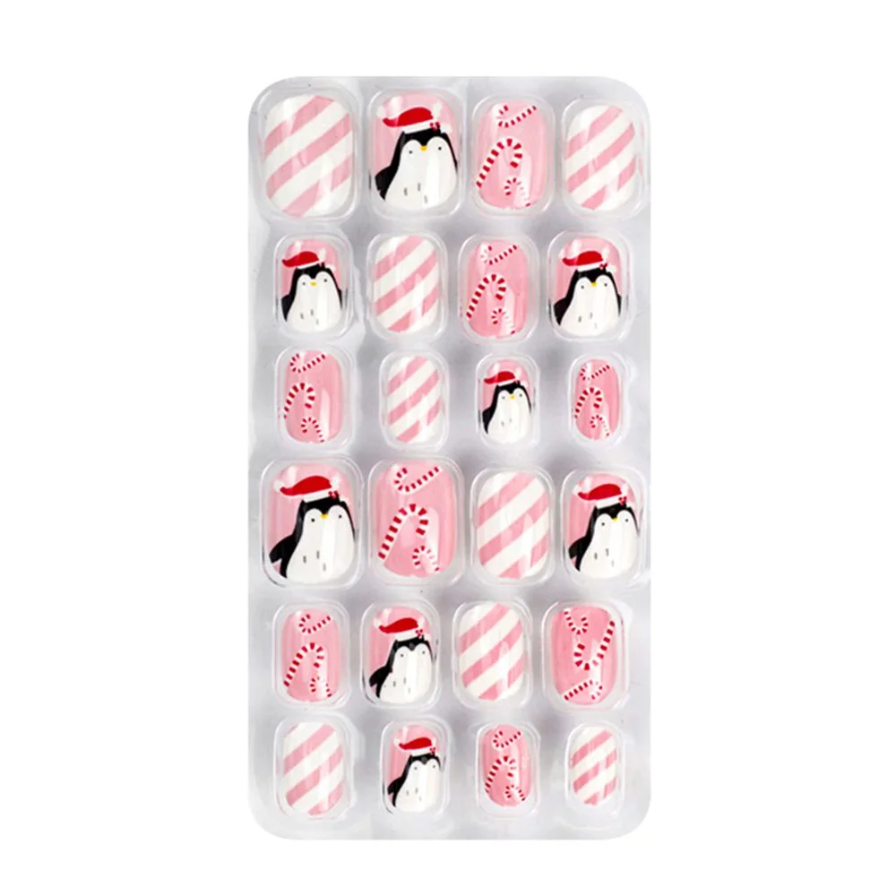 24Pcs/box Kids False Nails Press On Nail Cartoon Full Cover Fake Nails Snowflake Design Manicure Tips Nail Art for Children
