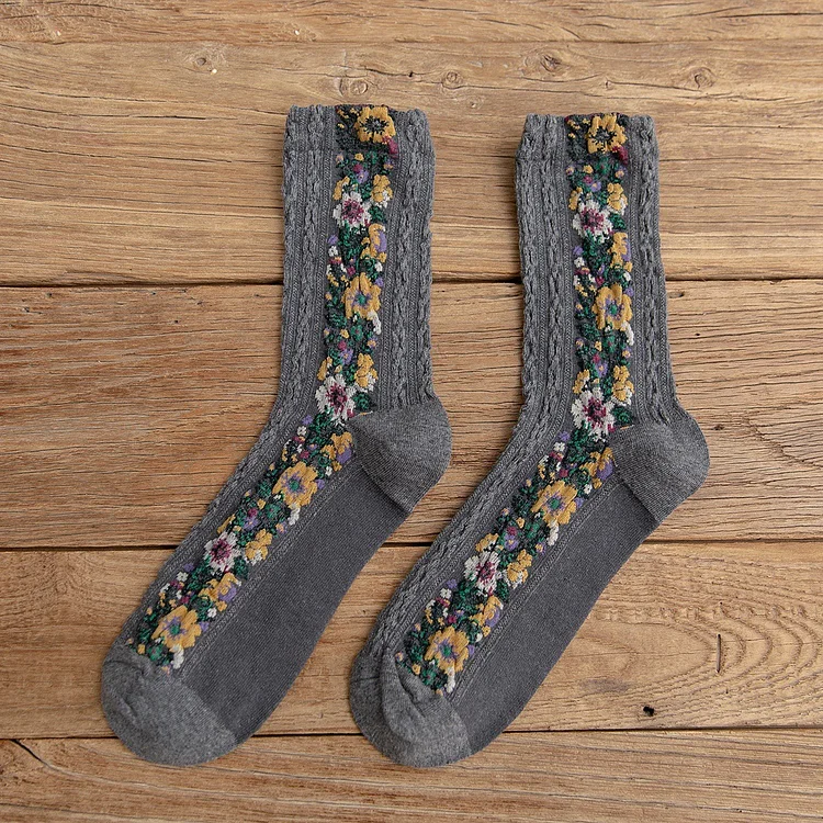 Vintage Ethnic Flowers Medium Tube Socks