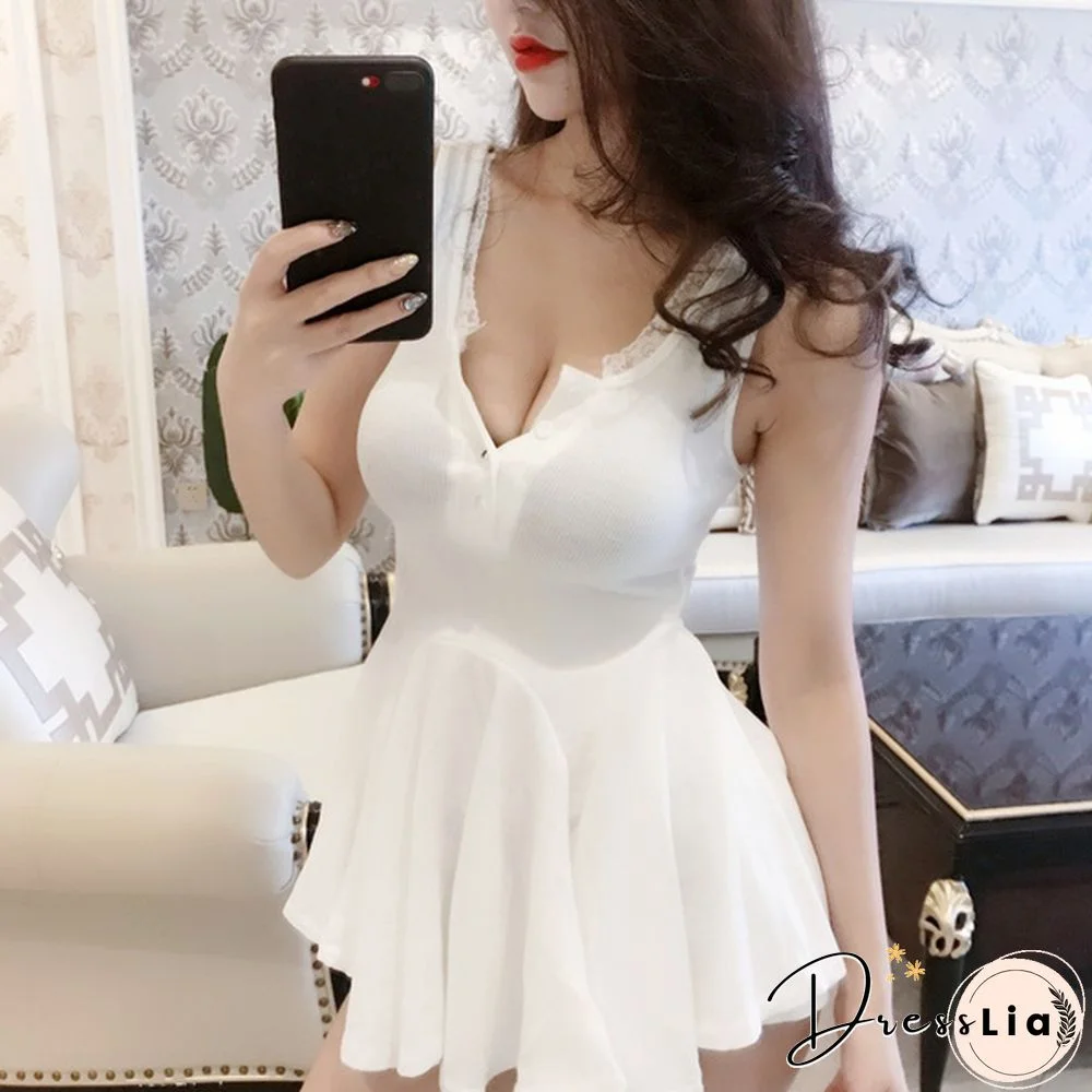 Fashion Women Irregular Fluffy Skirt High Waist Knit Vest Dress Pleated Mini Dress