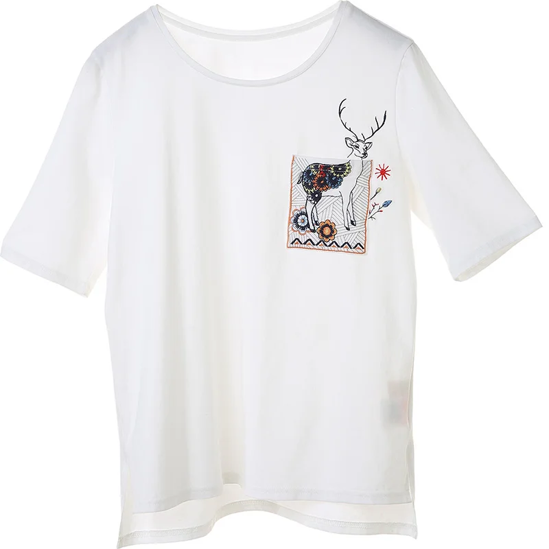 Retro Embroidered Casual T-shirt