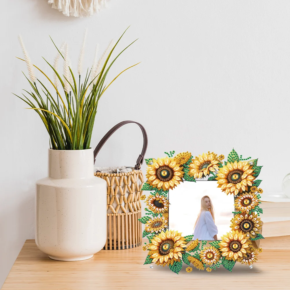 5D DIY Sunflower Acrylic Special Shape Rhinestone Tabletop Photo Frame Kit
