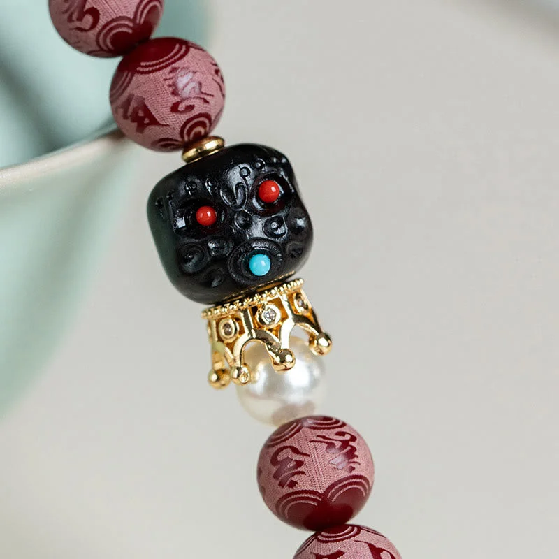 Red Bodhi Seed Om Mani Padme Hum Lotus Engraved Harmony Bracelet