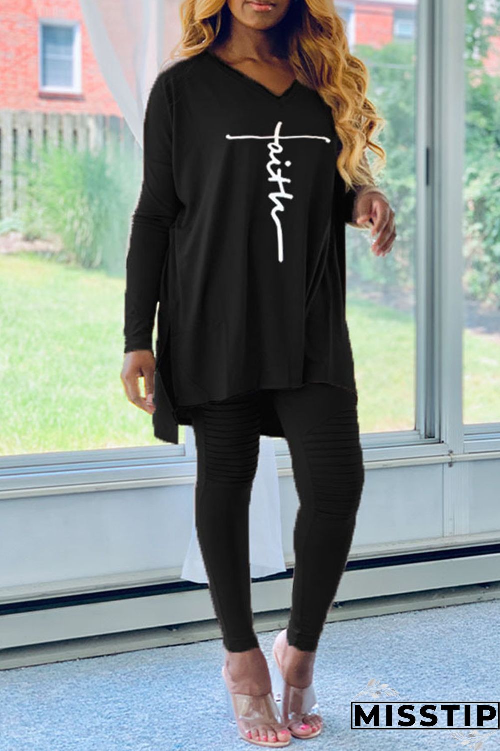Red Casual Print Patchwork Asymmetrical V Neck Long Sleeve Two Pieces