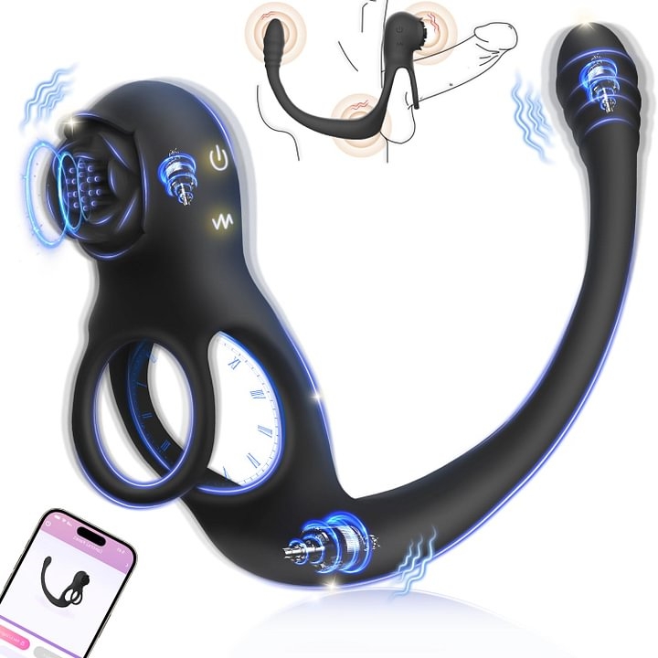Three Motor Lock Ring Anus Vibrator For Couples - Rose Toy