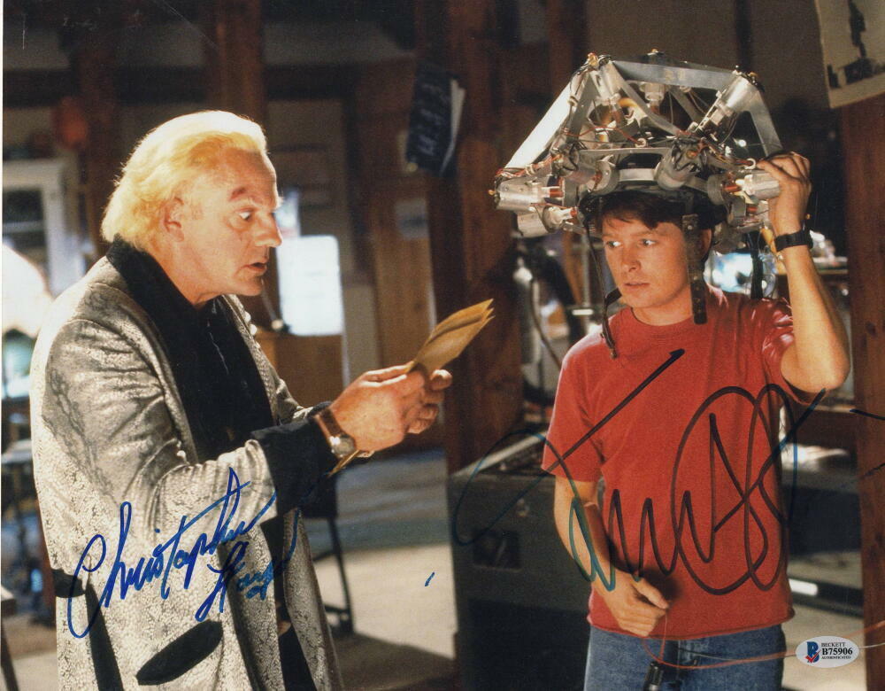 MICHAEL J FOX & CHRISTOPHER LLOYD CAST SIGNED AUTOGRAPH 11x14 Photo Poster painting I - BECKETT