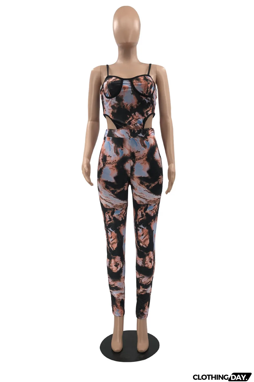 Multi-color Fashion Sexy Print Backless Spaghetti Strap Sleeveless Two Pieces