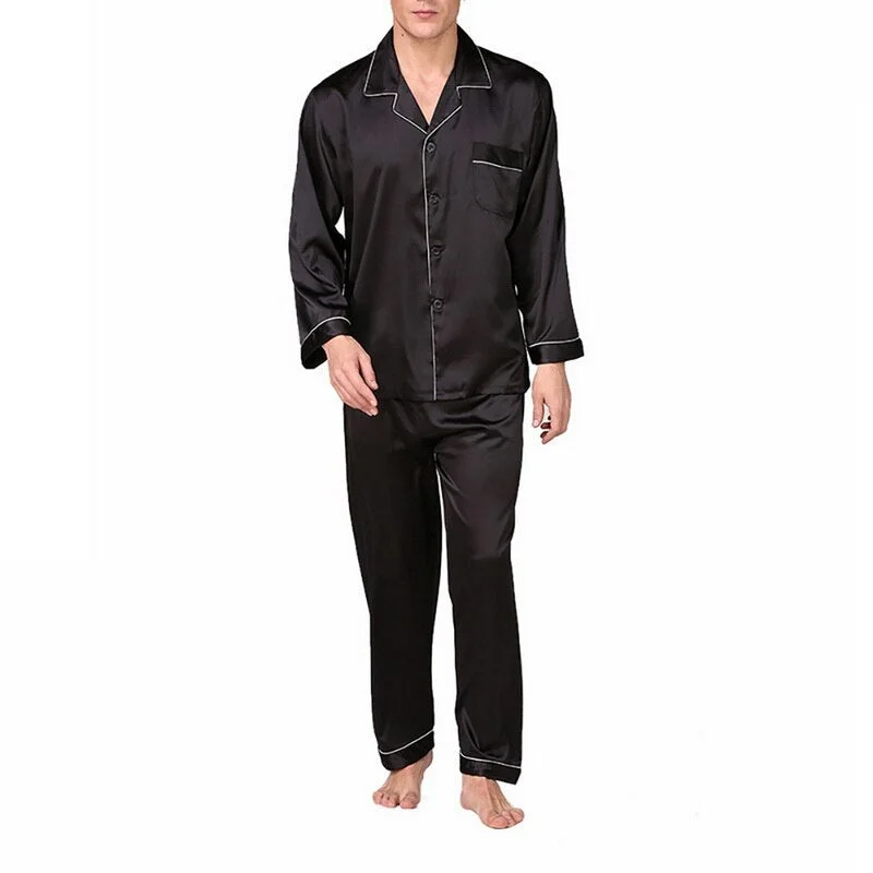 Men's Classic Satin Pajama Long Sleeve Sleepwear Large Size Home Service Silk Satin Pajamas Set Nightwear Loungewear Homewear
