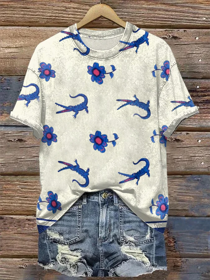 Women's Flower Crocodile Print Casual T-Shirt