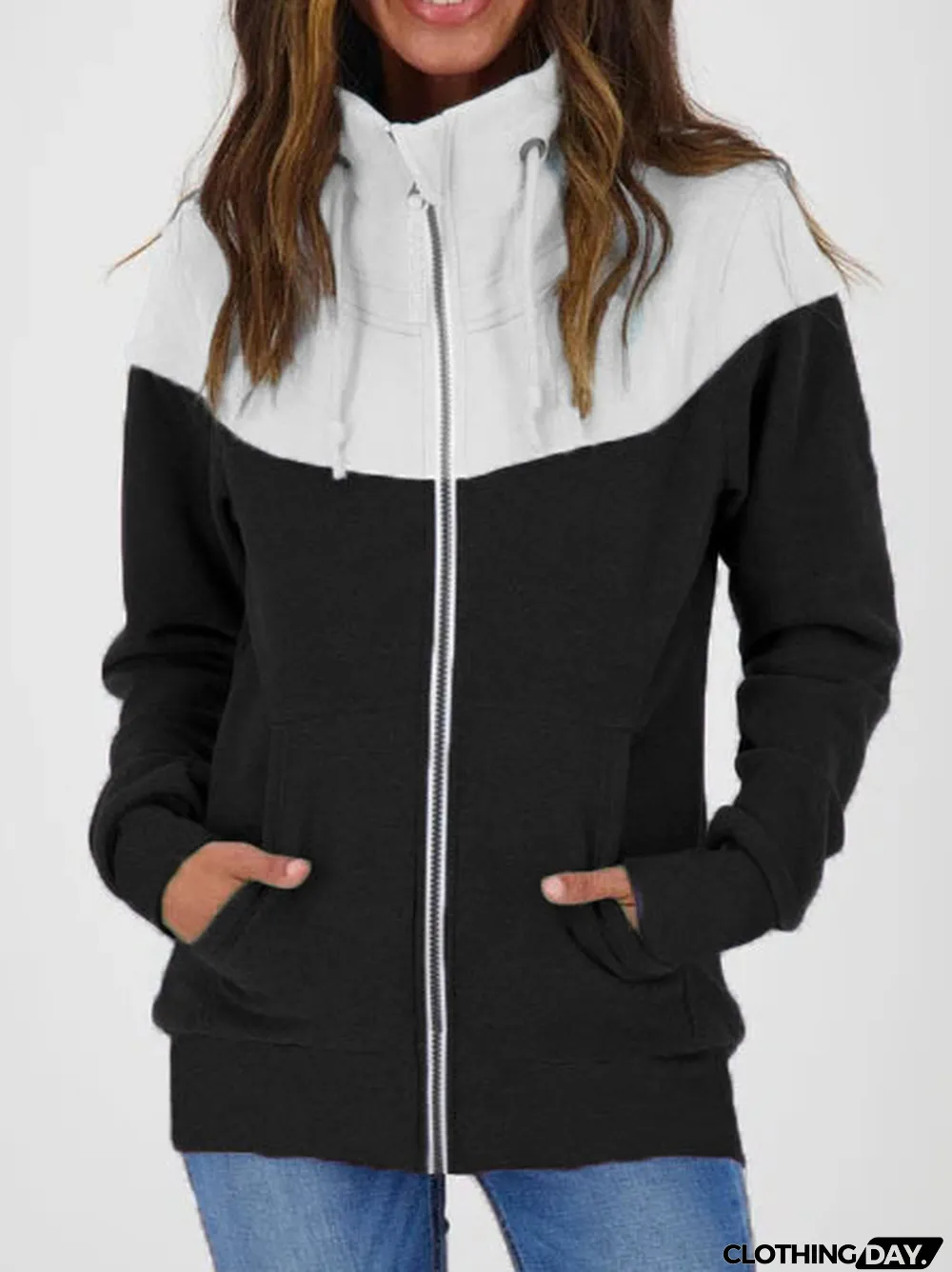 Fall Winter Women's Casual Long Sleeve Fleece Zip High Neck Sweatshirt