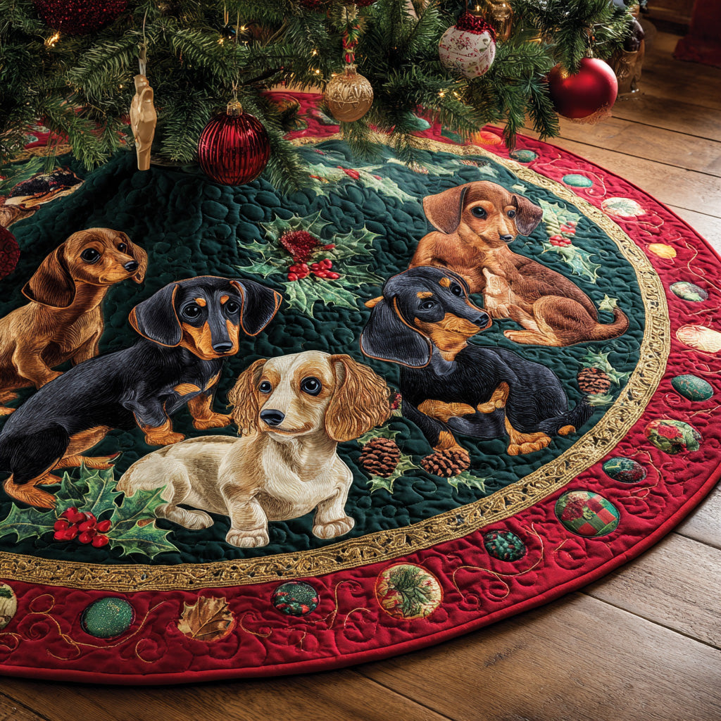 Cozy Dachshund Eve Quilted Christmas Tree Skirt NCU0DV7954