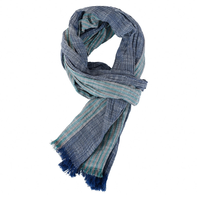 Men’s Scarf Spring And Summer Pinstripe Scarf Navy Color Matching Yarn-dyed Thin Casual Men’s Scarf Blue